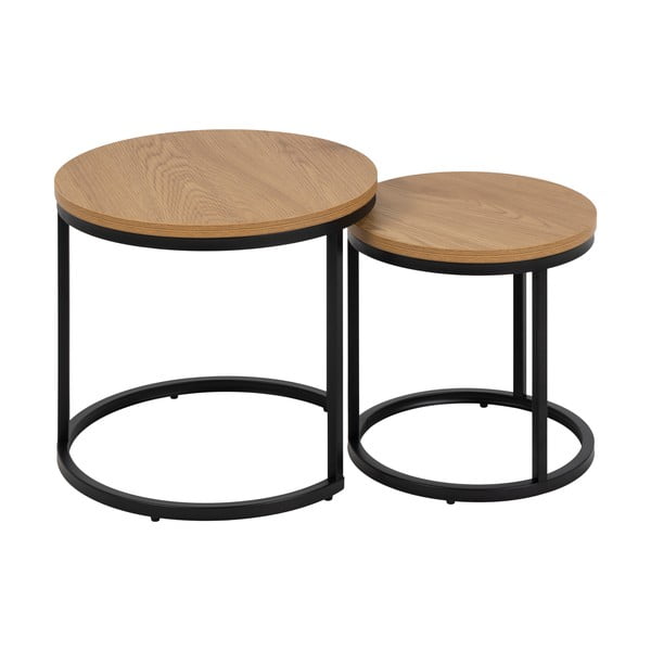Apvalios formos šoniniai stalai 2 vnt. su ąžuolo dekoro stalviršiu ø 45 cm Spiro – Actona