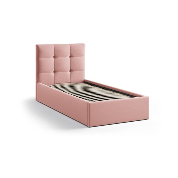 Rožinės spalvos viengulė lova audiniu dengta su sandėliavimo vieta su lovos grotelėmis 90x200 cm Phaedra – Micadoni -image-2