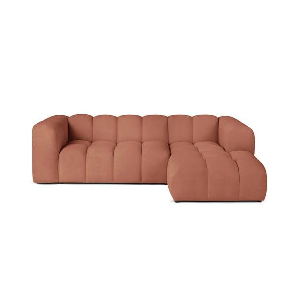 Terakotos spalvos iš velveto kampinė sofa (su dešiniuoju kampu/su gultu) Cube – Bonami Selection