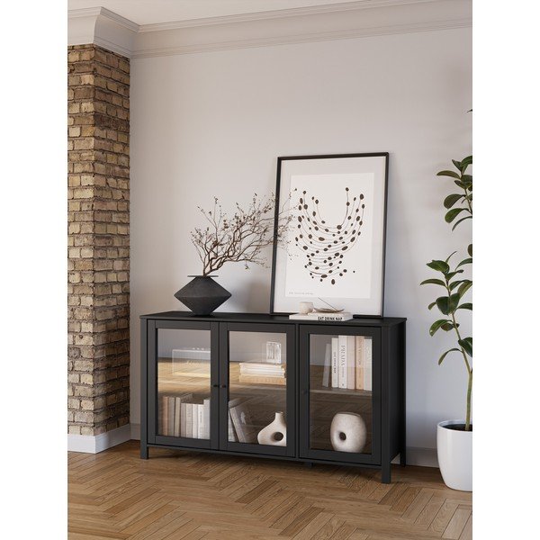 Juodos spalvos iš pušies masyvo vitrina 142x80x40 cm Alessandra – Marckeric-image-1