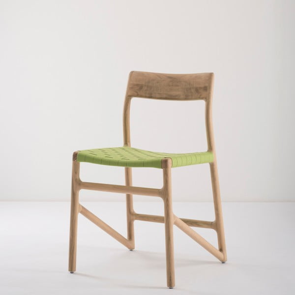 Valgomojo kėdė iš ąžuolo masyvo su žalia sėdyne "Gazzda Fawn