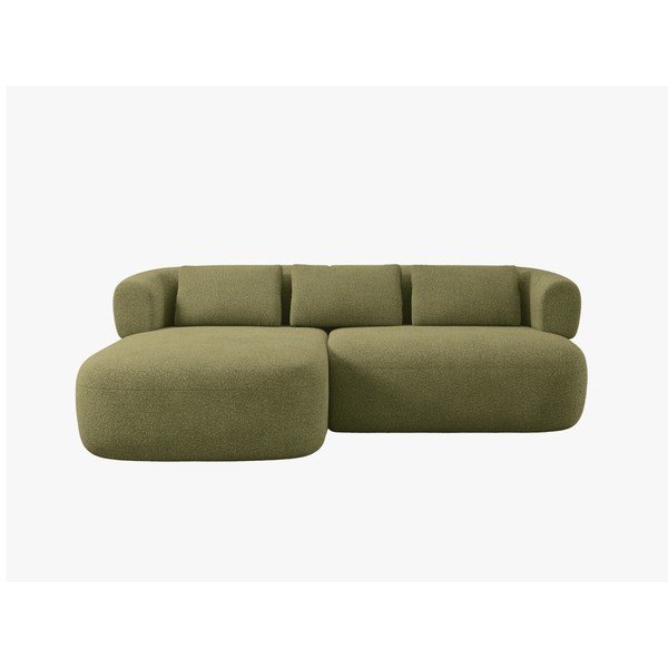 Žalios spalvos kampinė sofa iš boucle (su kairiuoju kampu/su gultu) Jenny – Micadoni -image-1