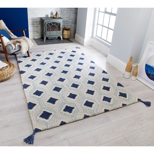 Smėlio ir mėlynos spalvos vilnonis kilimas Flair Rugs Marco, 120 x 170 cm-image-4