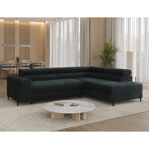 Žalios spalvos kampinė sofa iš kordinio velveto (su dešiniuoju kampu/„L“ formos) Colesio – ELTAP-image-1