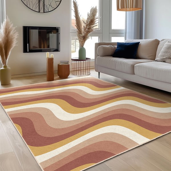 Skalbiamas ochros spalvos/pilkai rožinės spalvos kilimas 160x230 cm Creamy Strawberry Swirl – Mila Home-image-3