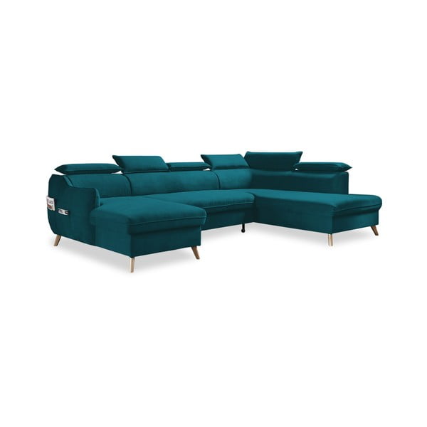 Sulankstoma kampinė sofa iš velveto turkio spalvos (su dešiniuoju kampu/„U“ formos) Sweet Harmony – Miuform