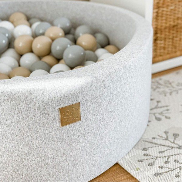 Pilkos spalvos iš tekstilės pripučiamų kamuoliukų baseinas ø 90 cm aukštis 30 cm Montessori – Meowbaby-image-2