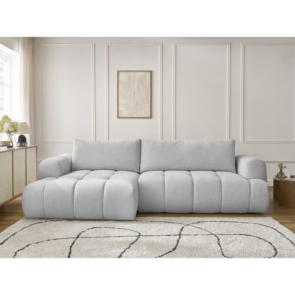 Šviesiai pilkos spalvos sulankstoma/su sandėliavimo vieta kampinė sofa (su kairiuoju kampu/su gultu) Fuji – Bobochic Paris-image-1