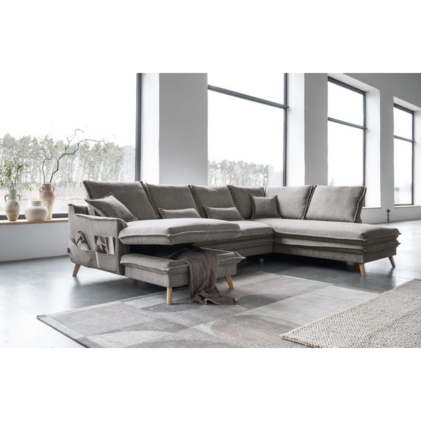 Sulankstoma kampinė sofa pilkos spalvos (su dešiniuoju kampu/„U“ formos) Charming Charlie – Miuform-image-4