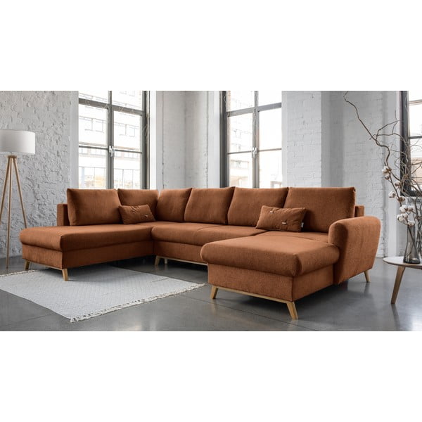 Oranžinės spalvos sofa-lova U formos Miuform Scandic Lagom, kairysis kampas-image-3