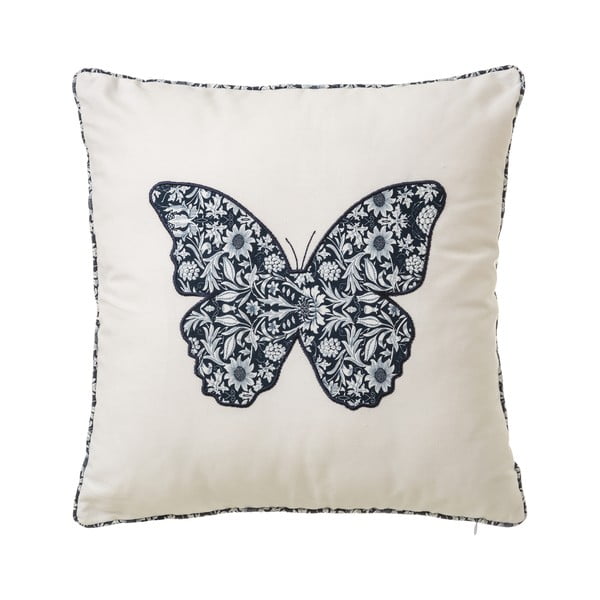Balta medvilninė pagalvėlė su "Unimasa" drugelio motyvu, 45 x 45 cm