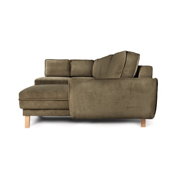 Iš kordinio velveto sulankstoma kampinė sofa žalios spalvos (su kairiuoju kampu/„U“ formos) Tori – Bonami Selection-image-3