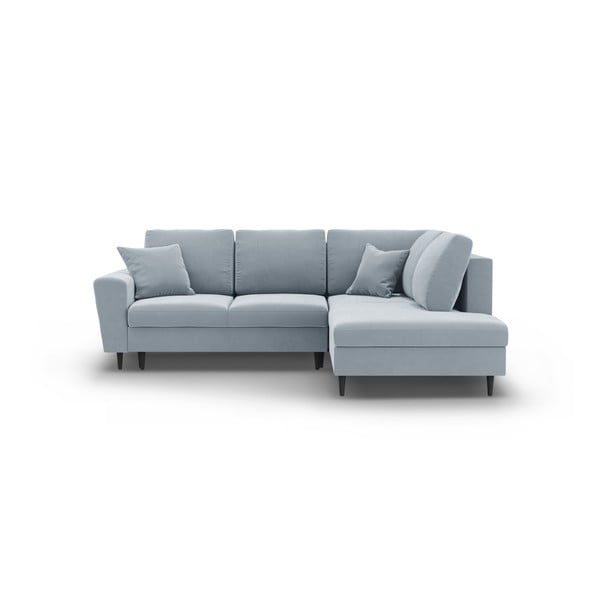 Šviesiai mėlynos spalvos iš velveto sulankstoma/su sandėliavimo vieta kampinė sofa (su dešiniuoju kampu/„L“ formos) Kyoto – Cosmopolitan Design