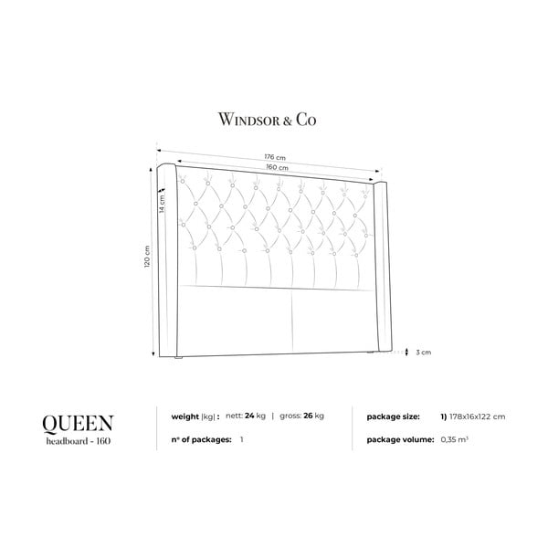 Plieninis pilkas galvūgalio galvūgalis Windsor & Co Sofos Queen, 176 x 120 cm-image-3