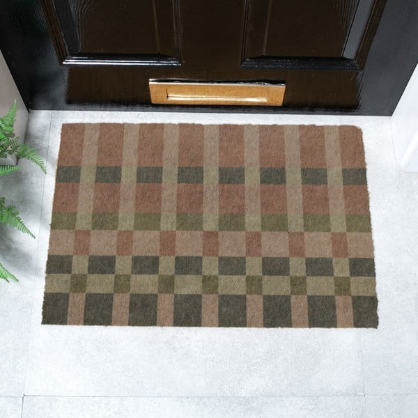 Iš kokoso pluošto grindų kilimėlis 40x60 cm Pink and Blue Check – Artsy Doormats-image-2