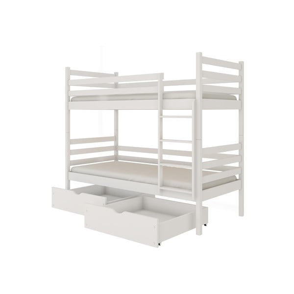 Balta dviaukštė lova su daiktadėže iš pušies medienos 80x160 cm Nemo - Lano Meble