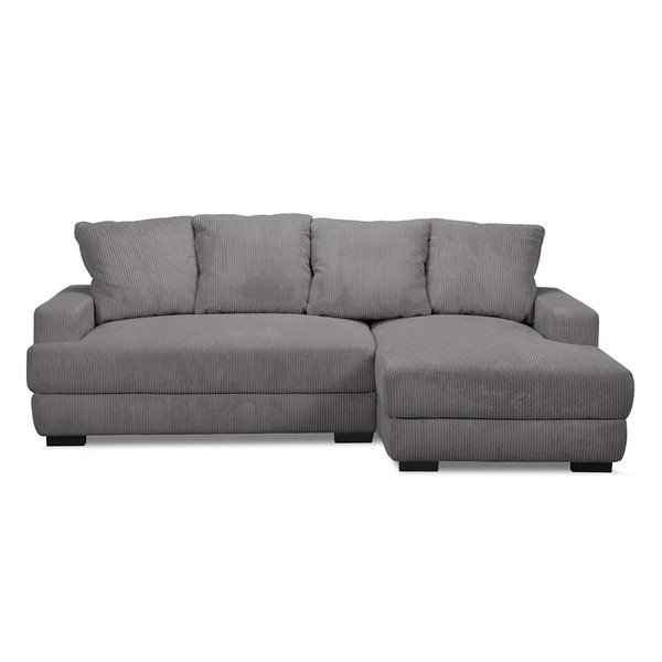 Tamsiai pilkos spalvos sulankstoma/su sandėliavimo vieta kampinė sofa iš kordinio velveto (su dešiniuoju kampu/su gultu) Campi – Bobochic Paris
