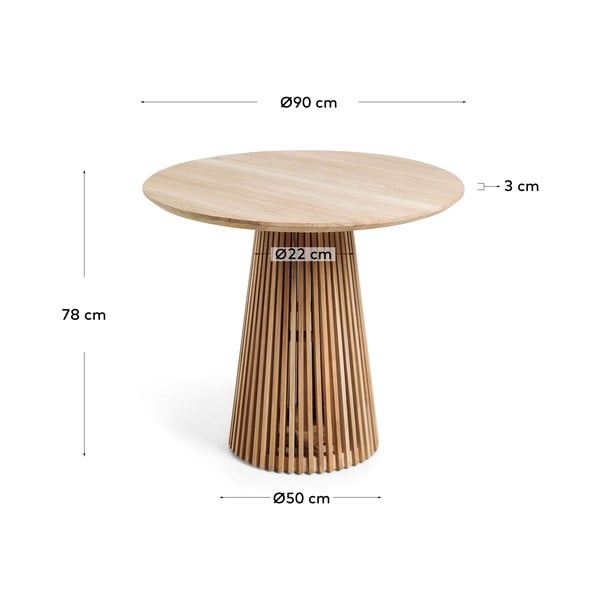 Iš tikmedžio masyvo apvalios formos valgomojo stalas natūralios spalvos ø 90 cm Jeanette – Kave Home-image-4