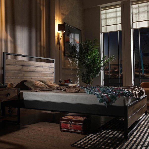 Dvigulė lova juodos spalvos/natūralios spalvos su lovos grotelėmis 140x200 cm Ariane – Kalune Design-image-2