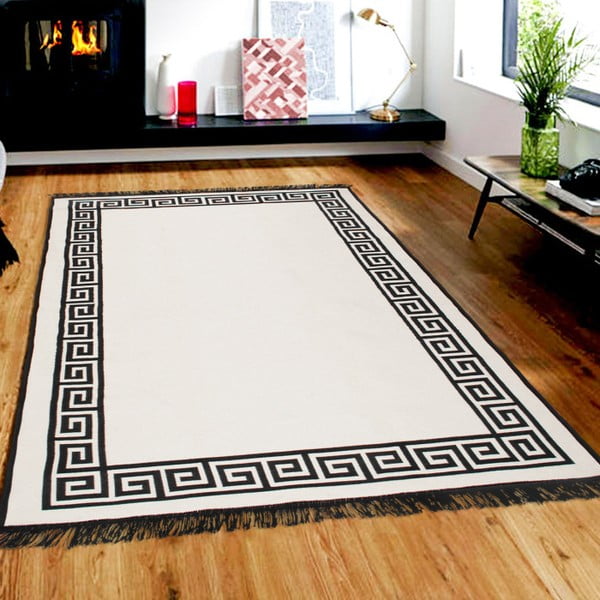 Smėlio ir juodos spalvos dvipusis kilimas "Justed", 80 x 150 cm-image-1