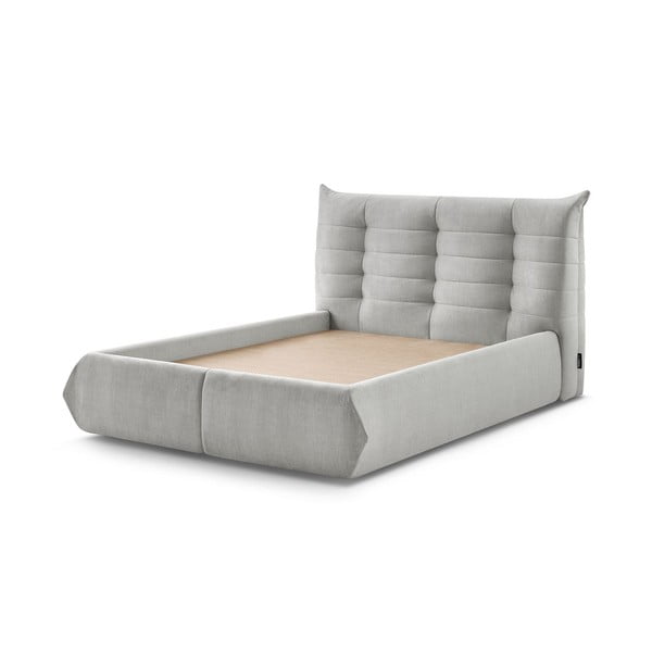 Dvigulė lova šviesiai pilkos spalvos audiniu dengta su sandėliavimo vieta su lovos grotelėmis 160x200 cm Clothilde – Bobochic Paris