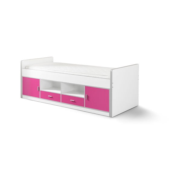 Baltos ir fuksijų spalvos vaikiška lova su daiktų dėže "Vipack Bonny", 200 x 90 cm