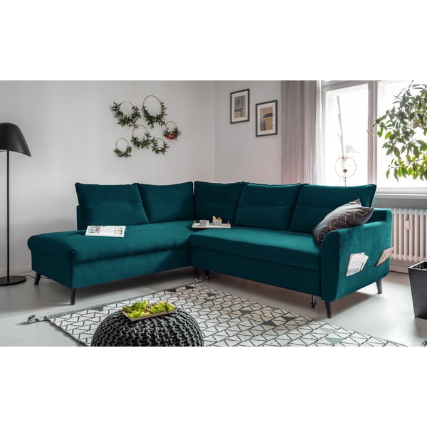 Turkio spalvos aksominė kampinė sofa Miuform Stylish Stan L, kairysis kampas-image-1