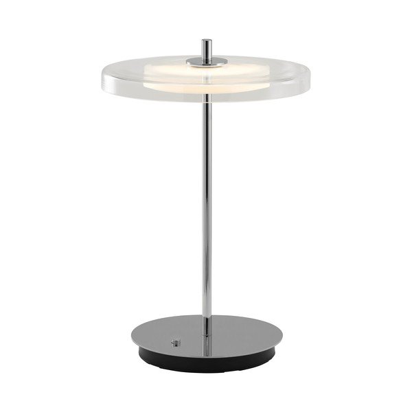 Sidabrinės spalvos iš plieno stalinis šviestuvas LED su USB portu (aukštis 31 cm) su stiklo gaubtu Asteria Move – UMAGE