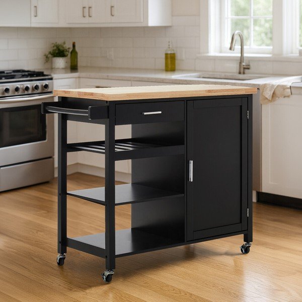 Iš kaučiukmedžio masyvo vežimėlis ant ratukų 48x105 cm Frankfurt – Premier Housewares-image-1