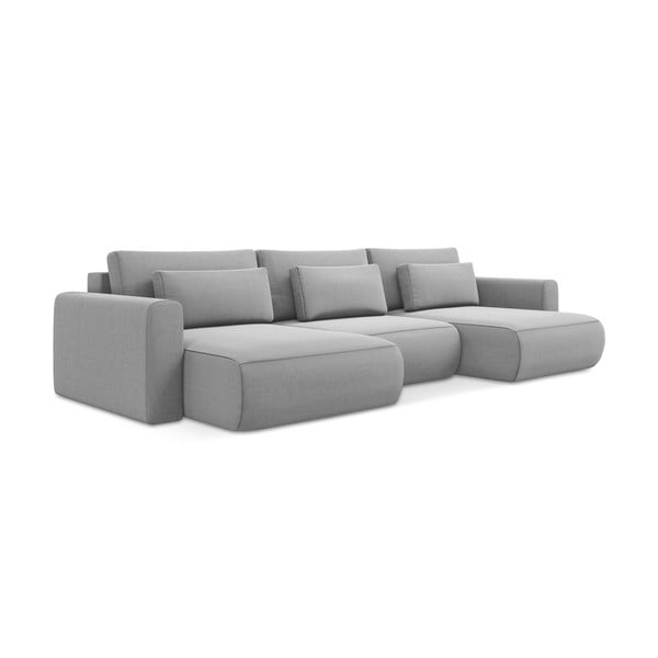 Šviesiai pilkos spalvos iš velveto sulankstoma/su sandėliavimo vieta kampinė sofa („U“ formos) Kapua – Makamii-image-3