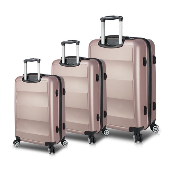 3 rožinių kelioninių lagaminų rinkinys ant ratukų su USB jungtimis My Valice LASSO Travel Set