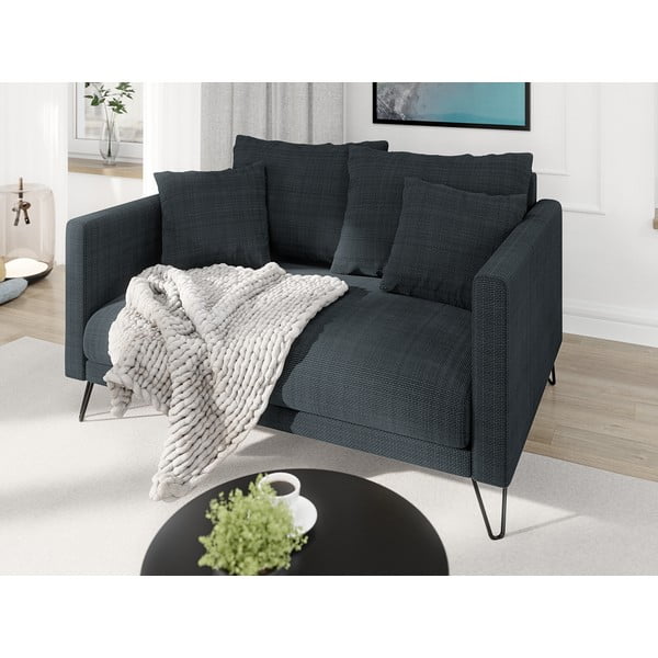 Tamsiai pilkos spalvos iš šenilinio audinio sofa 140 cm Freya – Ropez-image-3