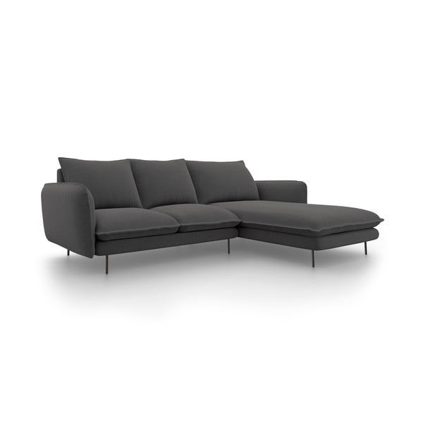 Tamsiai pilkos spalvos kampinė sofa Cosmopolitan Design Vienna, kampas dešinėje