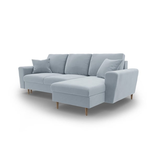 Šviesiai mėlynos spalvos iš velveto sulankstoma/su sandėliavimo vieta kampinė sofa Kyoto – Cosmopolitan Design-image-4