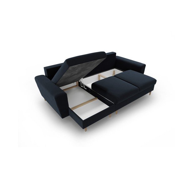 Tamsiai mėlynos spalvos iš velveto sulankstoma/su sandėliavimo vieta kampinė sofa Kyoto – Cosmopolitan Design-image-3