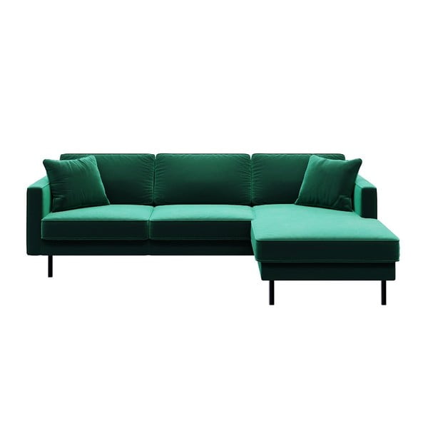 Kampinė sofa žalios spalvos iš velveto (su dešiniuoju kampu) Kobo – MESONICA