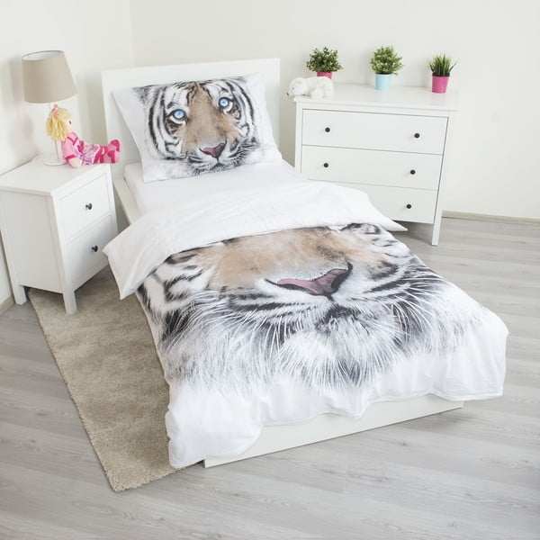 Baltos spalvos/pilkos spalvos iš medvilnės viengulė vaikiška patalynė 140x200 cm White Tiger – Jerry Fabrics-image-2