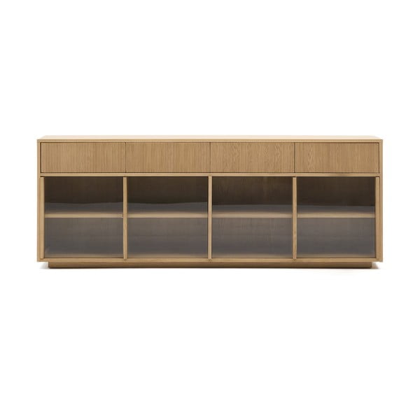 Natūralios spalvos vitrina iš ąžuolo su stumdomomis durimis 200x80x40 cm Helvine – Kave Home