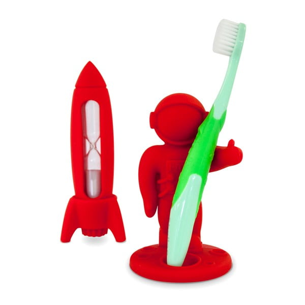 Raudonas vaikų dantų valymo rinkinys "J-Me Rocket & Apollo