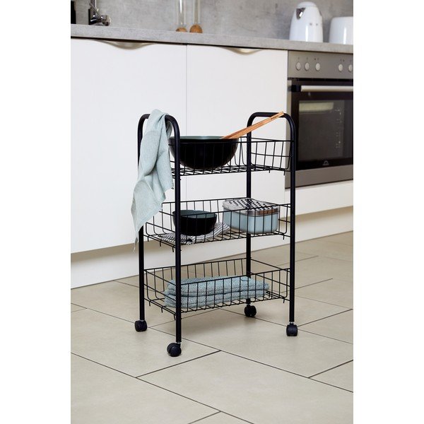 Juodos spalvos metalinis trijų pakopų vežimėlis Wenko Florenz-image-2