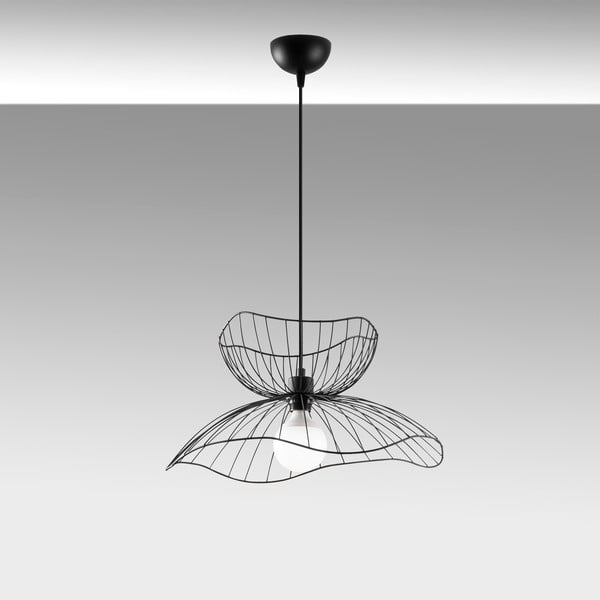 Juodos spalvos kabantis šviestuvas ø 50 cm su metaliniu gaubtu Farac – Opviq lights-image-3