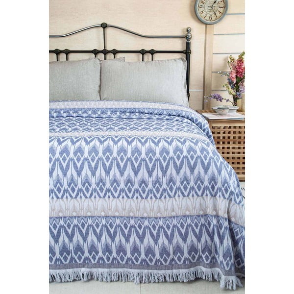 Lovatiesė mėlynos spalvos iš medvilnės dvigulei lovai 215x240 cm Galvin – Mijolnir