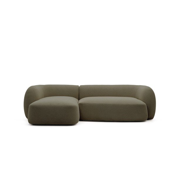 Tamsiai žalios spalvos kampinė sofa iš šenilinio audinio (su kairiuoju kampu/su gultu) Martina – Kave Home