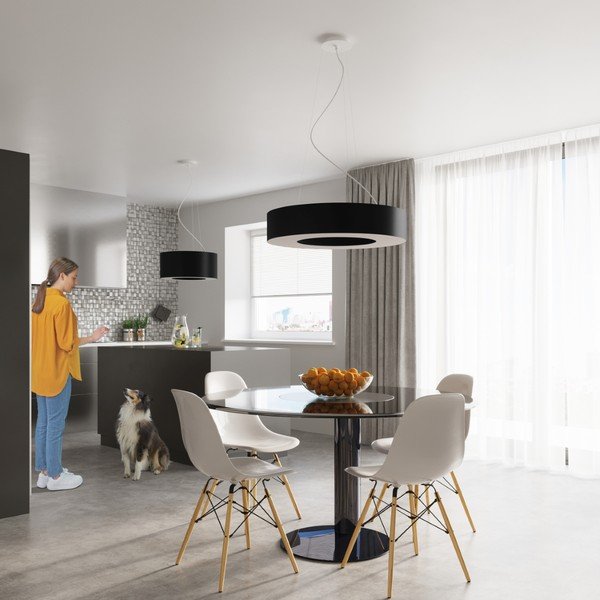 Kabantis šviestuvas juodos spalvos ø 50 cm su tekstiliniu gaubtu Galata – Sollux-image-4