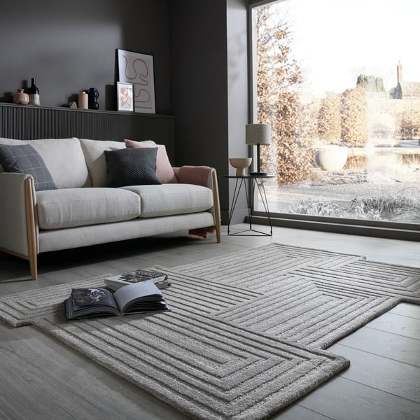 Rankų darbo pilkos spalvos iš vilnos kilimas 160x230 cm Zen Rectangles – Flair Rugs-image-1