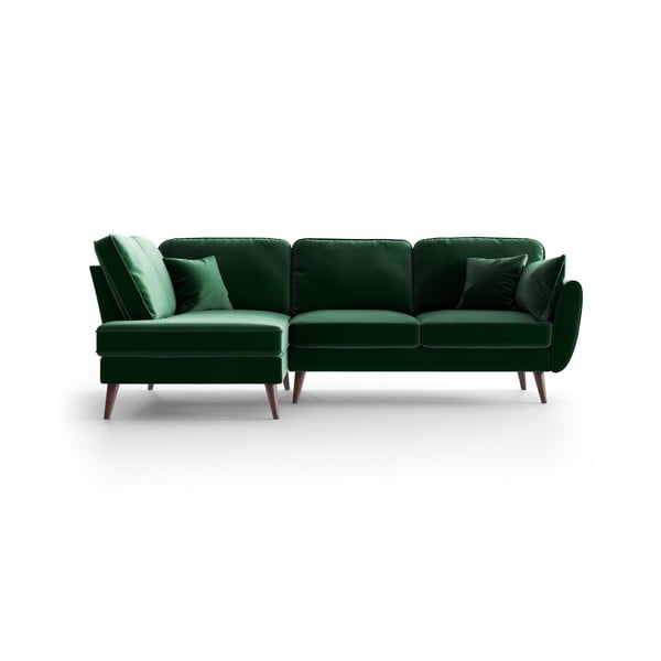 Žalios spalvos aksominė kampinė sofa My Pop Design Auteuil, kairysis kampas