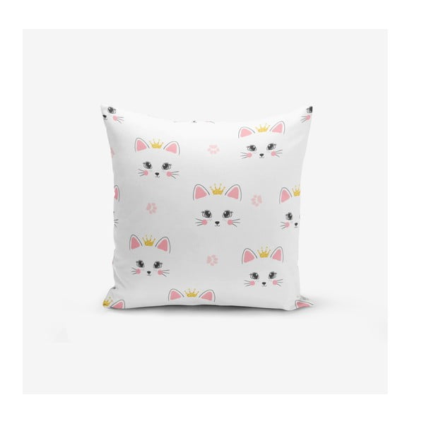 Vaikiškas pagalvės užvalkalas 43x43 cm White Pink Cat – Mila Home