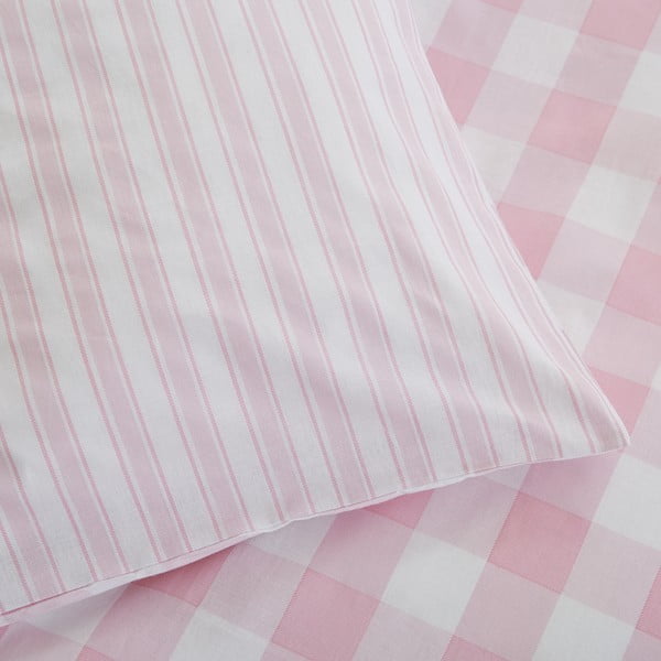 Rožinė medvilninė patalynė Bianca Check and Stripe, 135 x 200 cm-image-4
