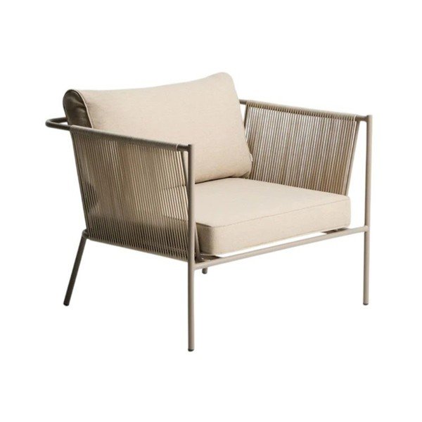 Kreminės spalvos/taupe spalvos metalinis/paminkštinto audinio sodo krėslas Zivia – Kave Home