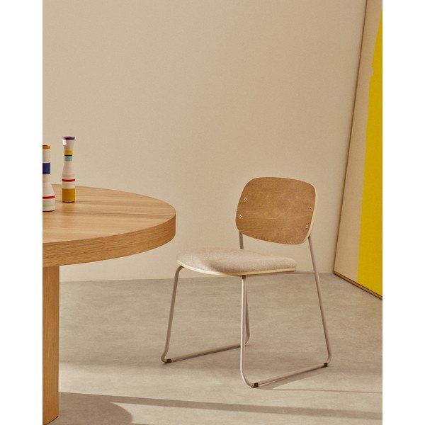 Smėlio spalvos/natūralios spalvos iš metalo galima dėti viena ant kitos valgomojo kėdė Meli – Kave Home-image-1